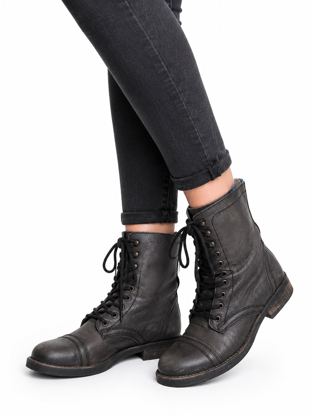 Size 10 Steve Madden Women’s Charcoal Grey Leather Combat Boots Lace Up Style
